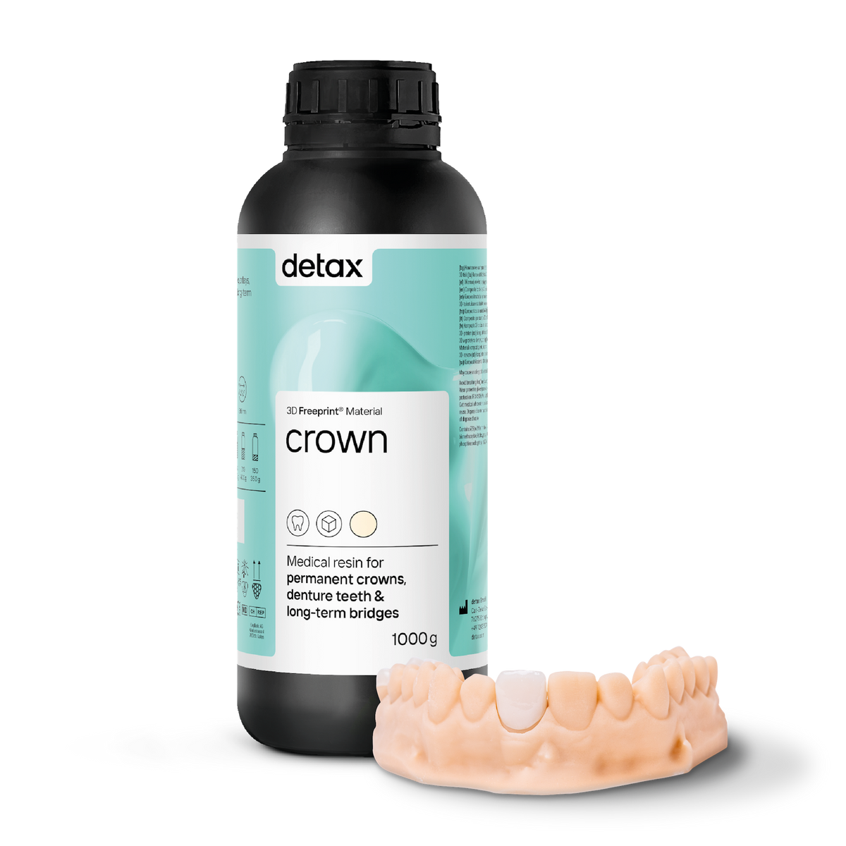 Detax Freeprint Crown UV resin bottle with printed crown