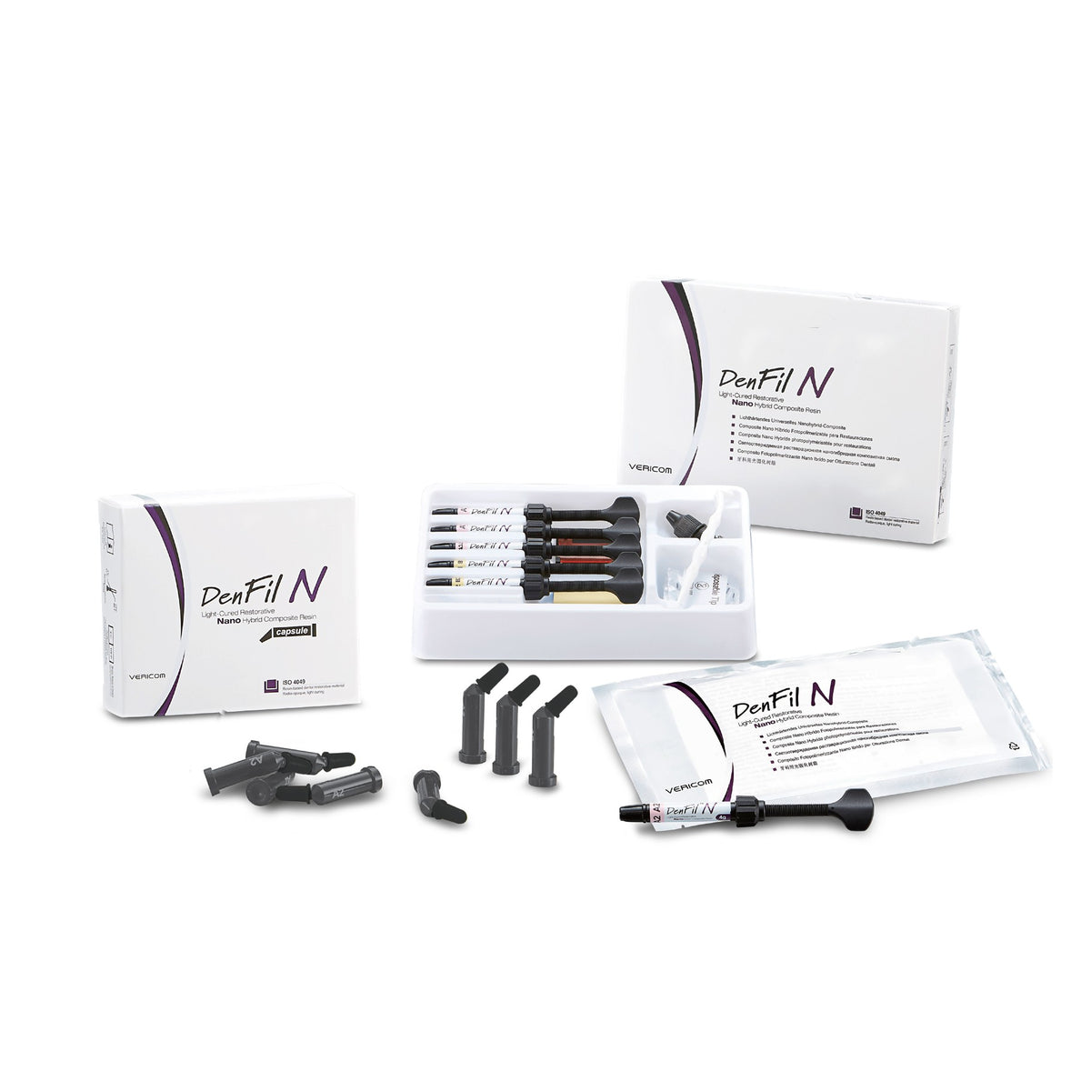 Vericom DenFil N nanohybrid composite – syringe kit, capsules and refill pack