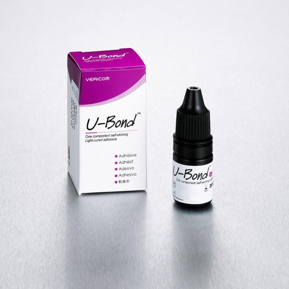 Vericom U-Bond self-etching light-cured adhesive – 5 ml bottle and packaging