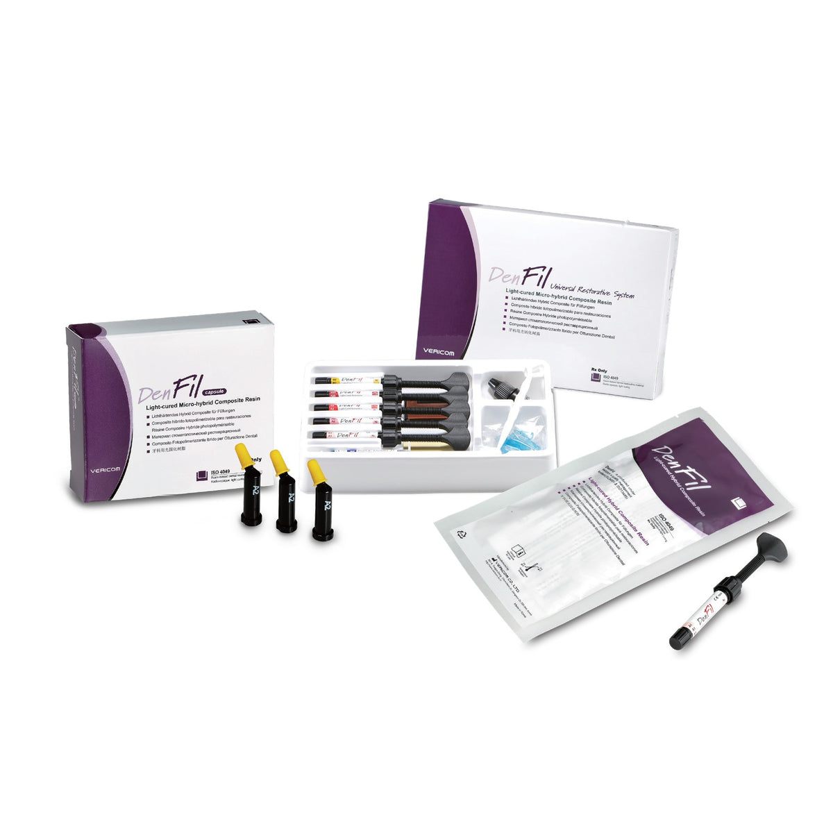 Vericom DenFil composite line – syringe kit, capsules and refill pack